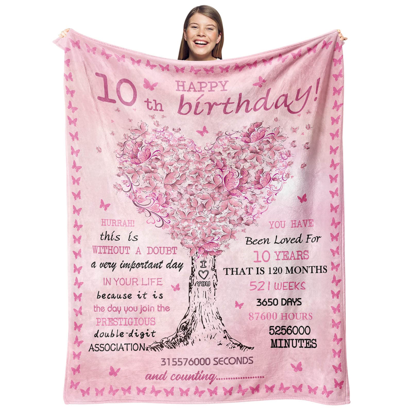 Gevuto 10 Year Old Girl Birthday Gifts Blankets,10th Birthday Decorations for Girl Throw 50"X60", Best Gifts for 10 Year Old Girls, Double Digits Birthday Gifts for 10 Year Old Girls, Teen Girl Gifts