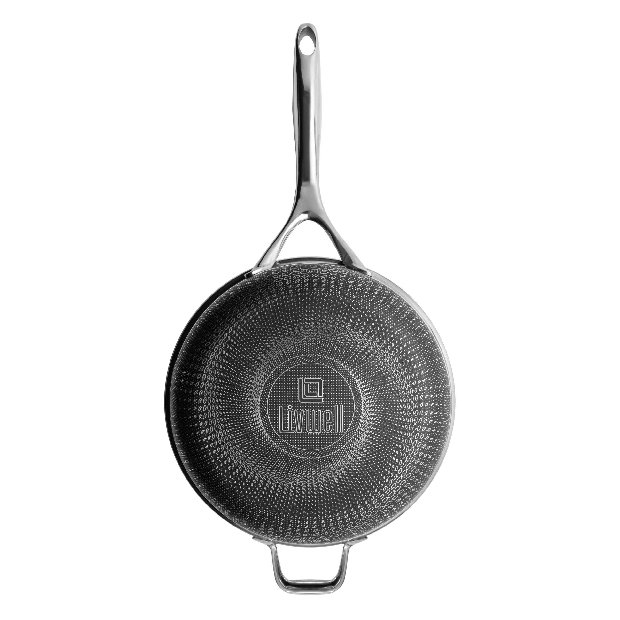 LIVWELL DiamondClad 12-inch Nonstick Hybrid Wok Stir Fry Pan - Home and Kitchen Gift - Stainless Steel Wok - Dishwasher and Oven Safe - Honeycomb Wok - PFOA-free - Honeycomb Cookware - Silver/Black