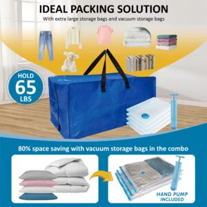 8 Pack Heavy Duty Extra Large Moving Bags with Backpack Straps & Large Vacuum Storage Bags Moving Supply Combo, Moving Totes with Handles & Zippers for Space Saving, Fold Flat, Includes Vacuum Bags