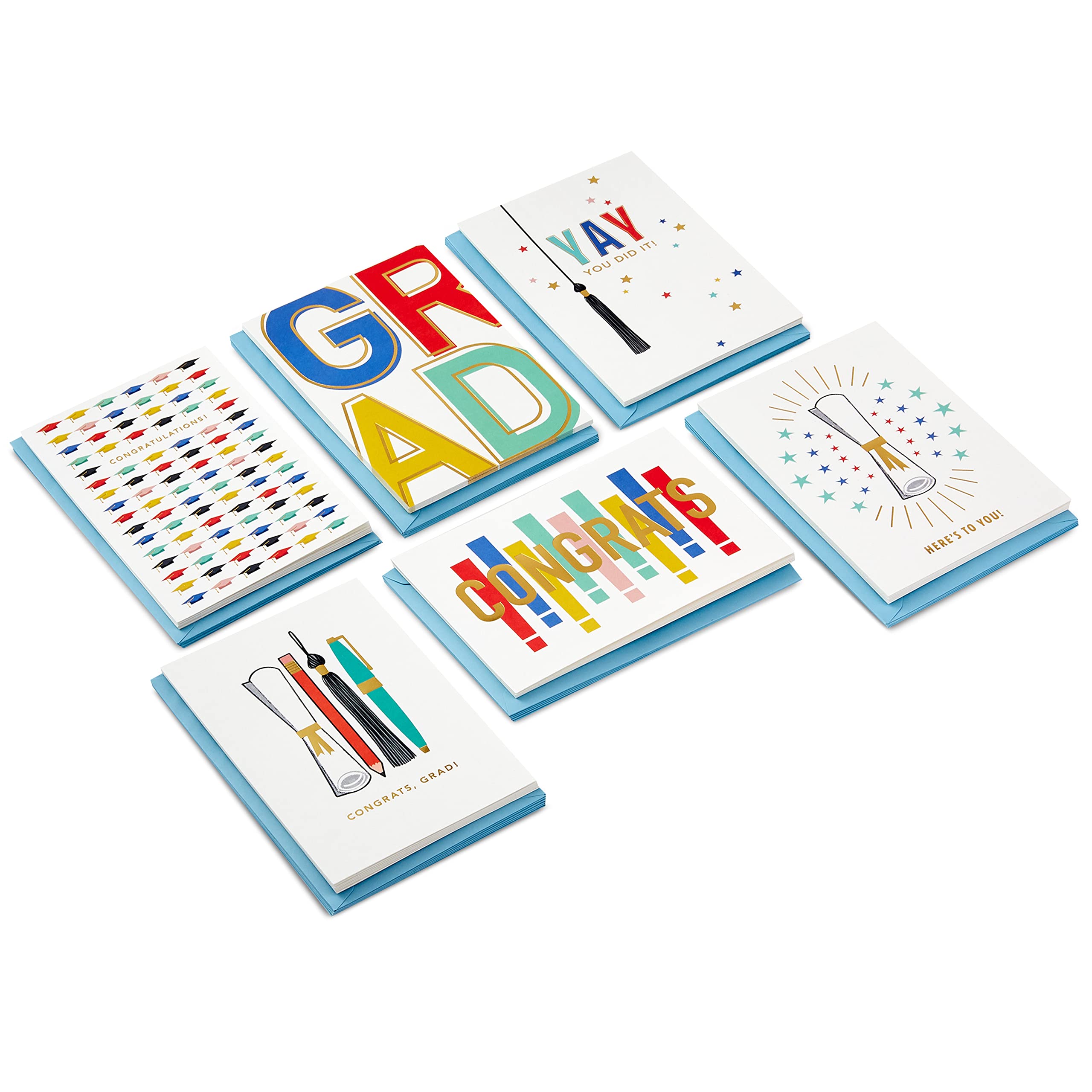 Hallmark Graduation Cards Bulk Assortment, Colorful Congrats (36 Cards and Envelopes, 6 Designs)