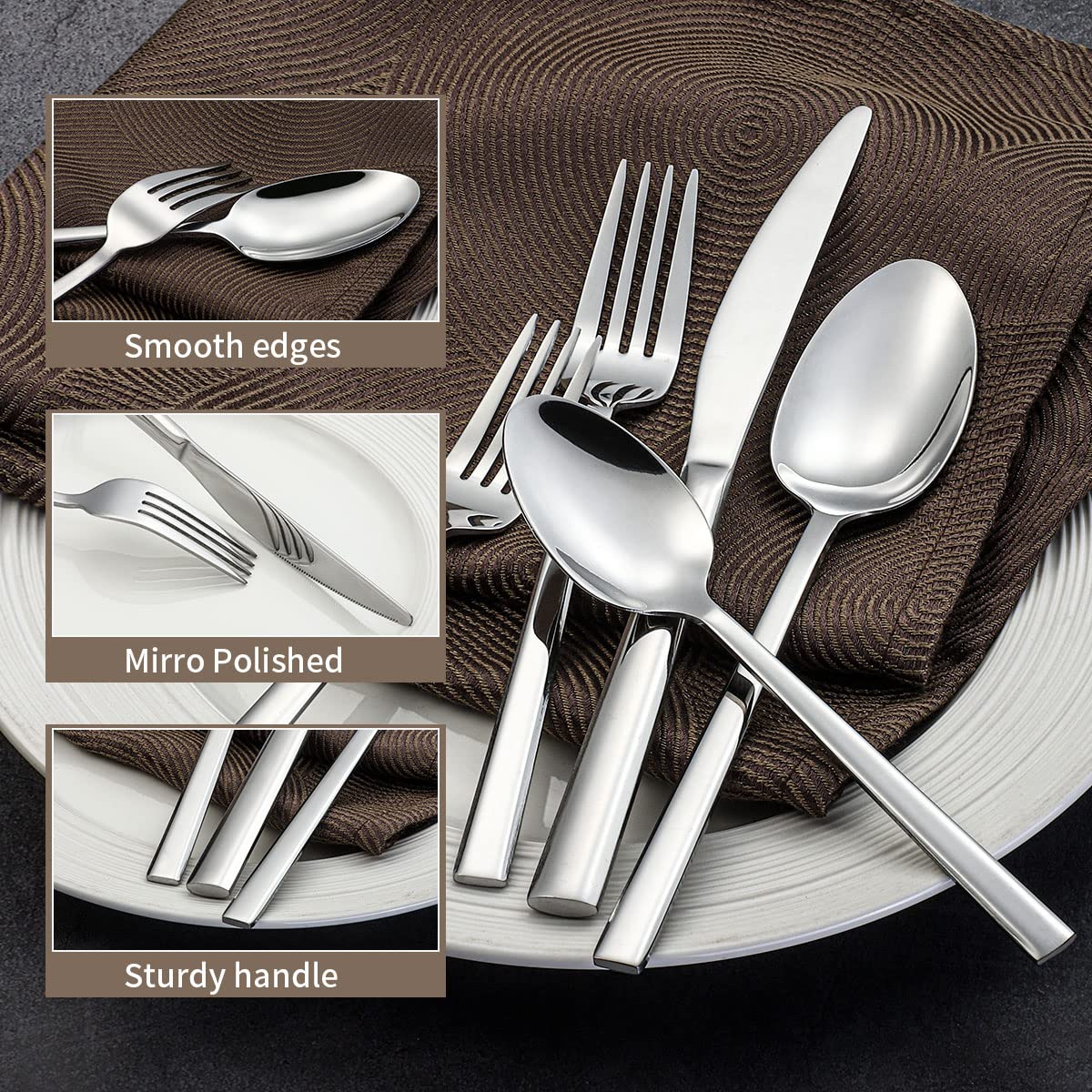 20-Piece Silverware Set Stainless Steel Flatware Set, Mirror Polished Eating Utensils Set for 4, Include Fork Spoon Knife, Dishwasher Safe(silver)