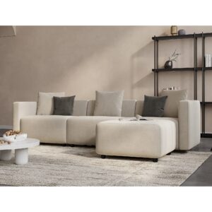 Acanva Luxury L-Shaped Upholstery Convertible Modular Sectional Sofa, Contemporary Reversible Couch with Chaise Lounge for Living Room, Apartment, 1-Seater, Beige Ottoman