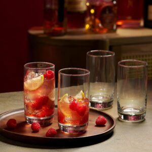 Set of 4 Highball Glasses 16 Oz Collins Cocktail Drinking Glass Cups, Bubble Base Glassware for Water, Juice, Cocktails, Beer Pint Glasses, Modern Basic Tumblers.