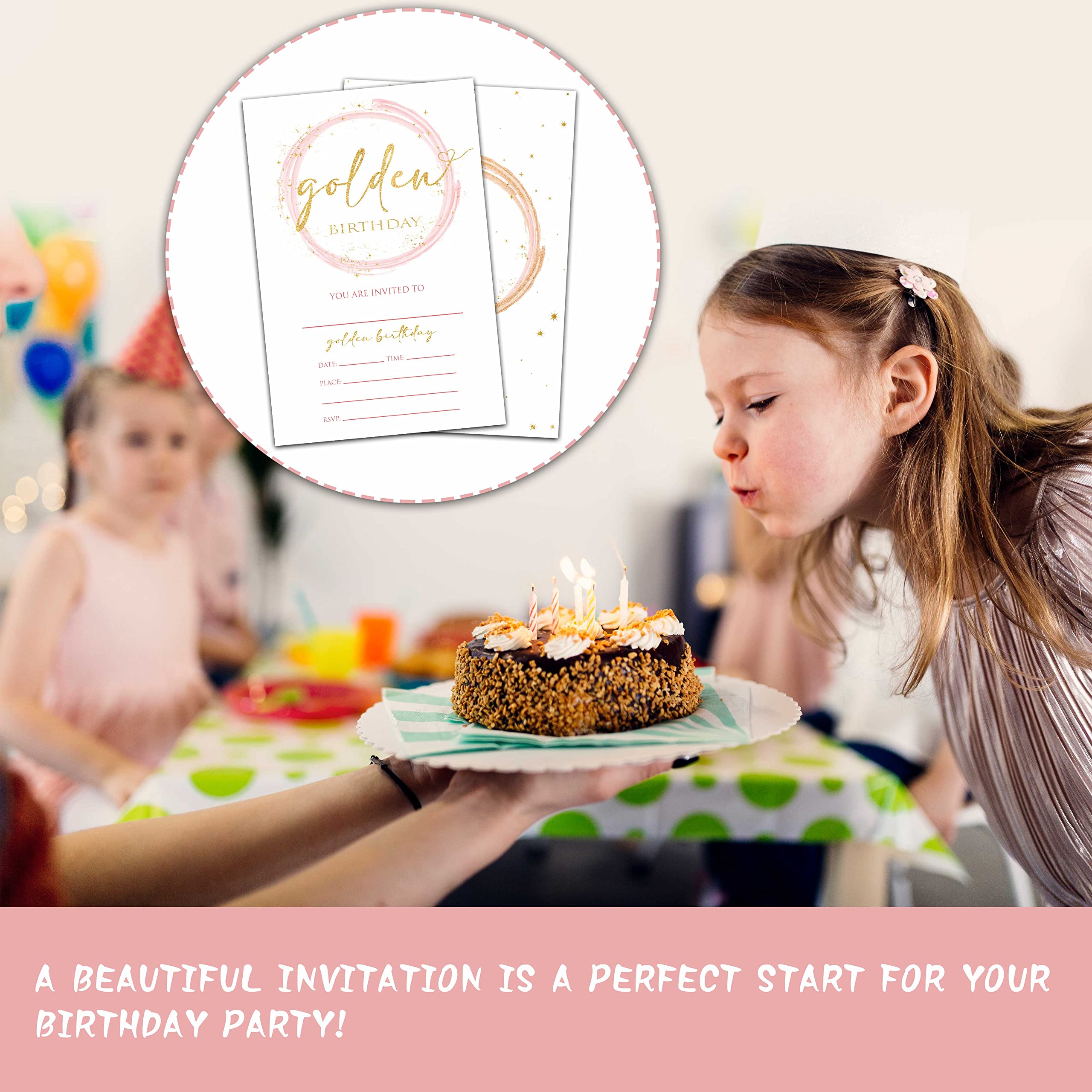 TIRYWT Golden Birthday Invitations, Fill-In Style Birthday Party Invitations with Envelopes (20-Pack), Birthday Party Decorations And Supplies -yqk-a38