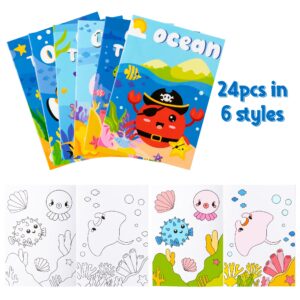 ANGOLIO 24Pcs Ocean Animals Coloring Books Bulk for Kids Mini DIY Art Drawing Book Set for Shark Seahorse Jellyfish Under The Sea Animal Theme Kindergarten School Classroom Rewards Goodie Bag Filler