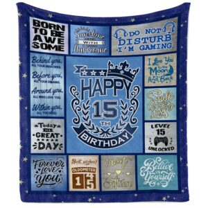 15 year old girl boy gifts for birthday throw blanket 50”x60”, 15th birthday gifts for girls boys, coolest gifts for 15 year old boys, quinceanera gifts, 15th birthday decorations for girls boy