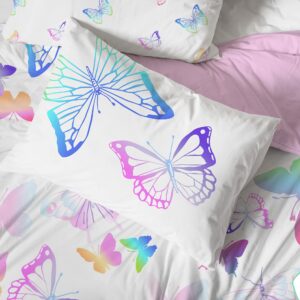 Saturday Park Ombre Butterflies Queen Bed Set - 7 Piece 100% Organic Cotton Bedding - GOTS & Oeko-TEX Certified