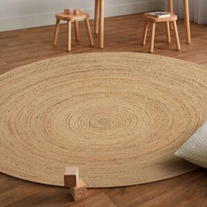 EXPORT PROFILE Handmade Reversible Round Area Rug, 2 Feet Natural Jute, Rustic Charm Home Decor for Kitchen Living Room