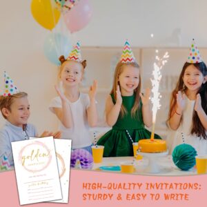 TIRYWT Golden Birthday Invitations, Fill-In Style Birthday Party Invitations with Envelopes (20-Pack), Birthday Party Decorations And Supplies -yqk-a38