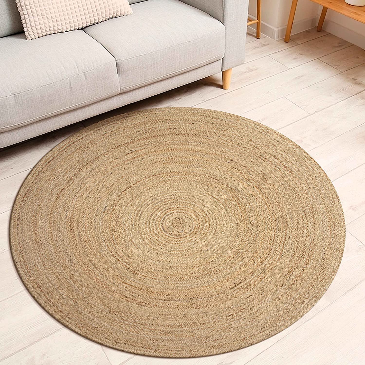 EXPORT PROFILE Handmade Reversible Round Area Rug, 2 Feet Natural Jute, Rustic Charm Home Decor for Kitchen Living Room