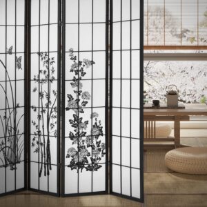 MoNiBloom 6-Panel Divider for Room Separation 5.7ft Oriental Gentlemen-Among-Flowers Pattern Room Partitions and Dividers, Freestanding Home Office Privacy Screens Dressing Screen Folding Panels