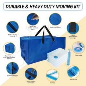 8 Pack Heavy Duty Extra Large Moving Bags with Backpack Straps & Large Vacuum Storage Bags Moving Supply Combo, Moving Totes with Handles & Zippers for Space Saving, Fold Flat, Includes Vacuum Bags