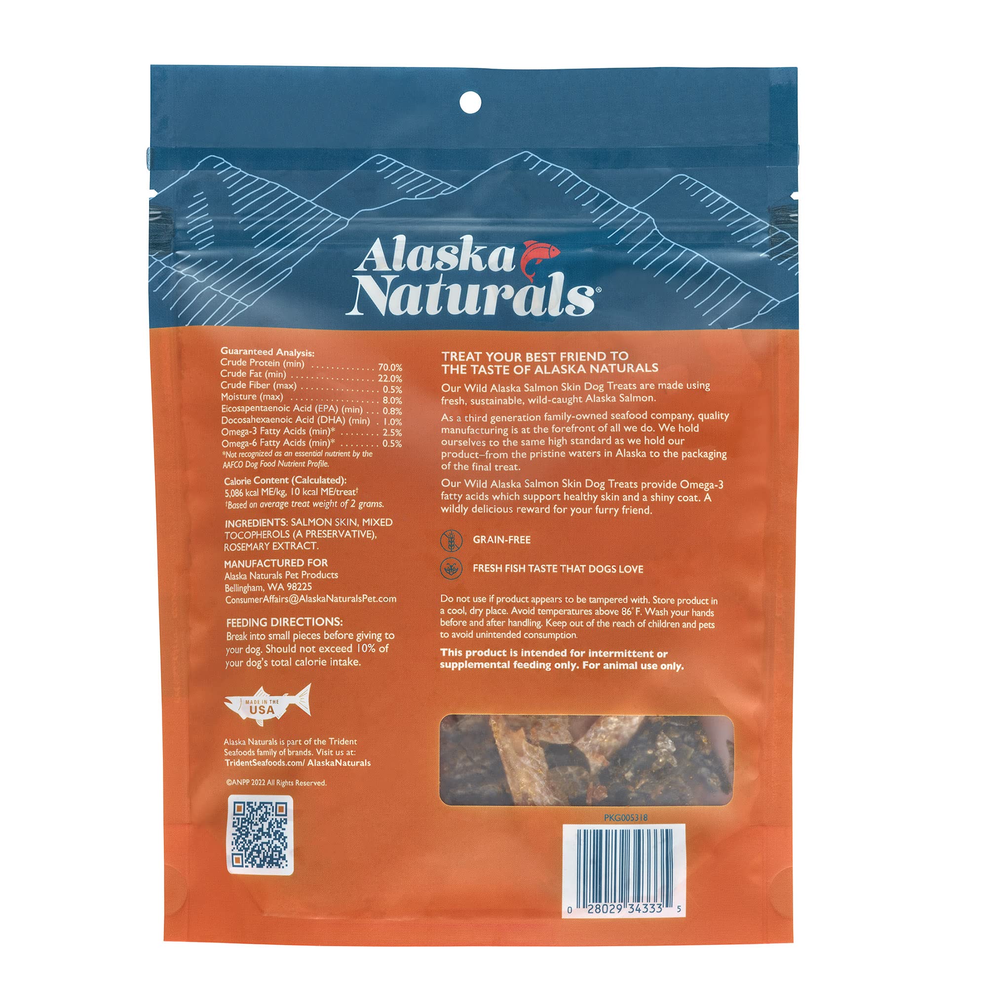 Alaska Naturals® 100% Wild-Caught Alaska Salmon Skin Dog Treats, Delivers 0.8% EPA & 1.0% DHA Omega-3 Fatty acids to Support Healthy Skin & Shiny Coat, Gluten Free, Grain Free Dogs Treat, 3 oz