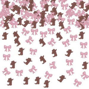 ambishi 120pcs pink & brown glitter boots or bows confetti, boy or girl gender reveal party decoration, west theme baby shower confetti paper table scatter