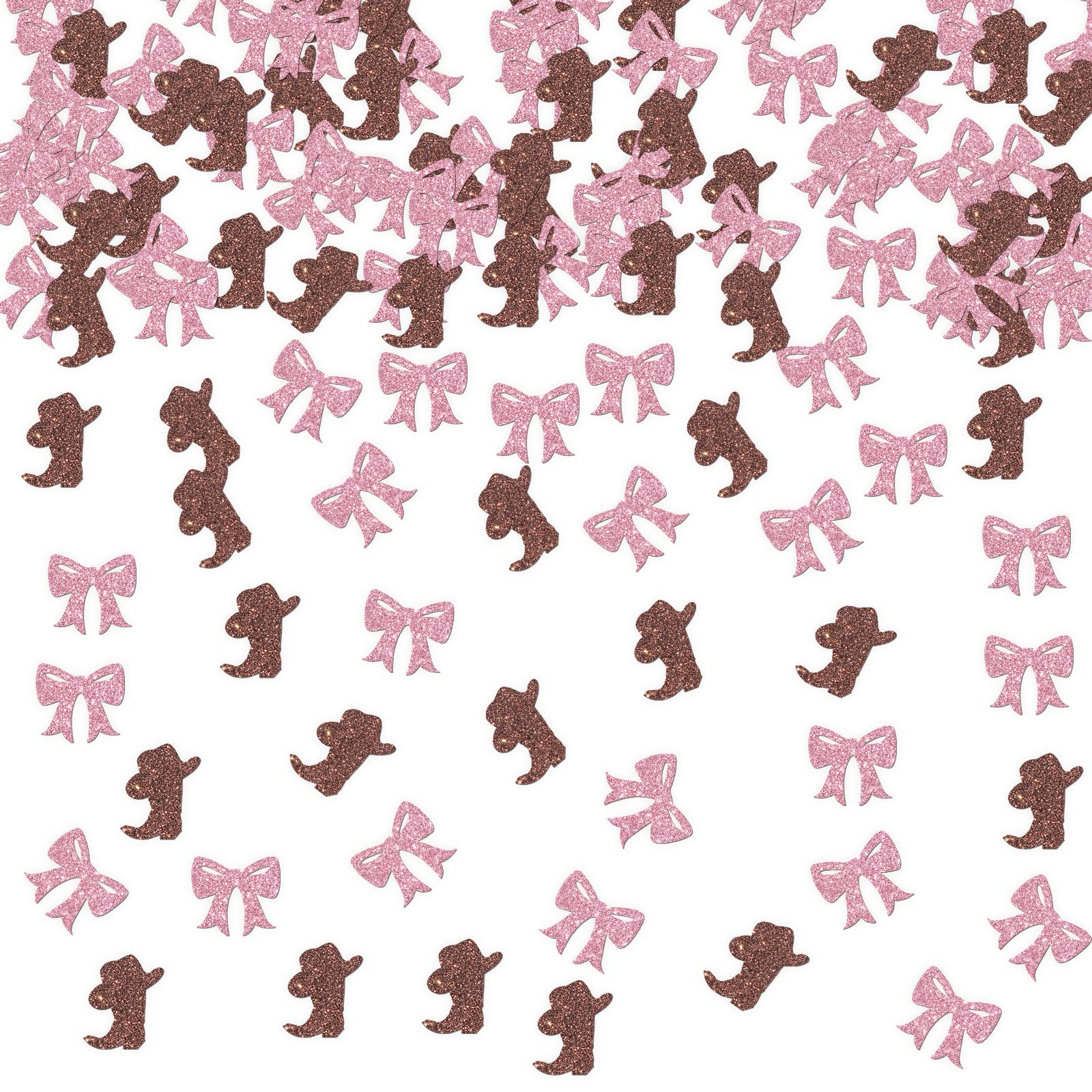 Ambishi 120pcs Pink & Brown Glitter Boots or Bows Confetti, Boy or Girl Gender Reveal Party Decoration, West Theme Baby Shower Confetti Paper Table Scatter