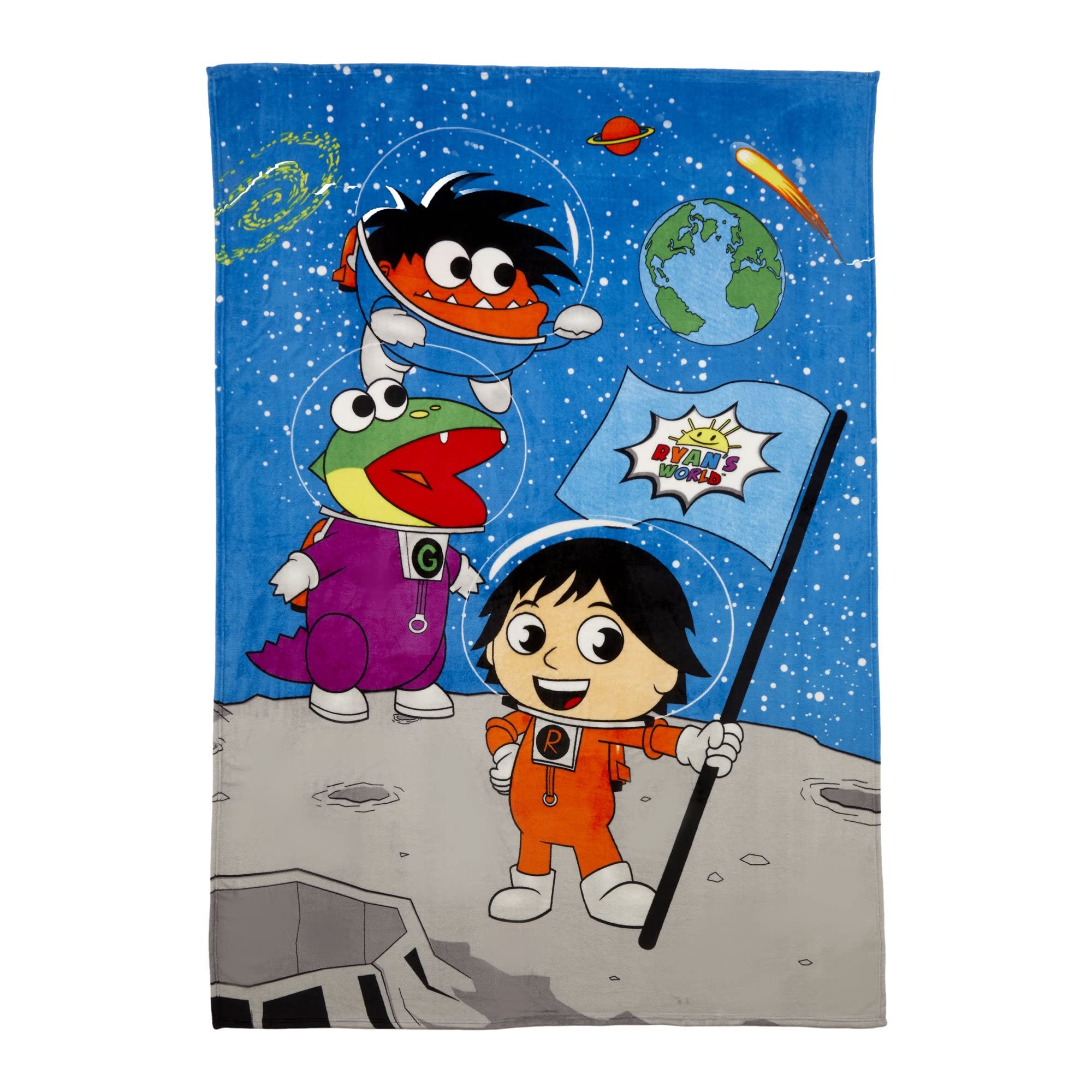 Ryan's World Kids Red Titan Plush Twin/Full Blanket, 62" x 90", Blue, Moon Walk