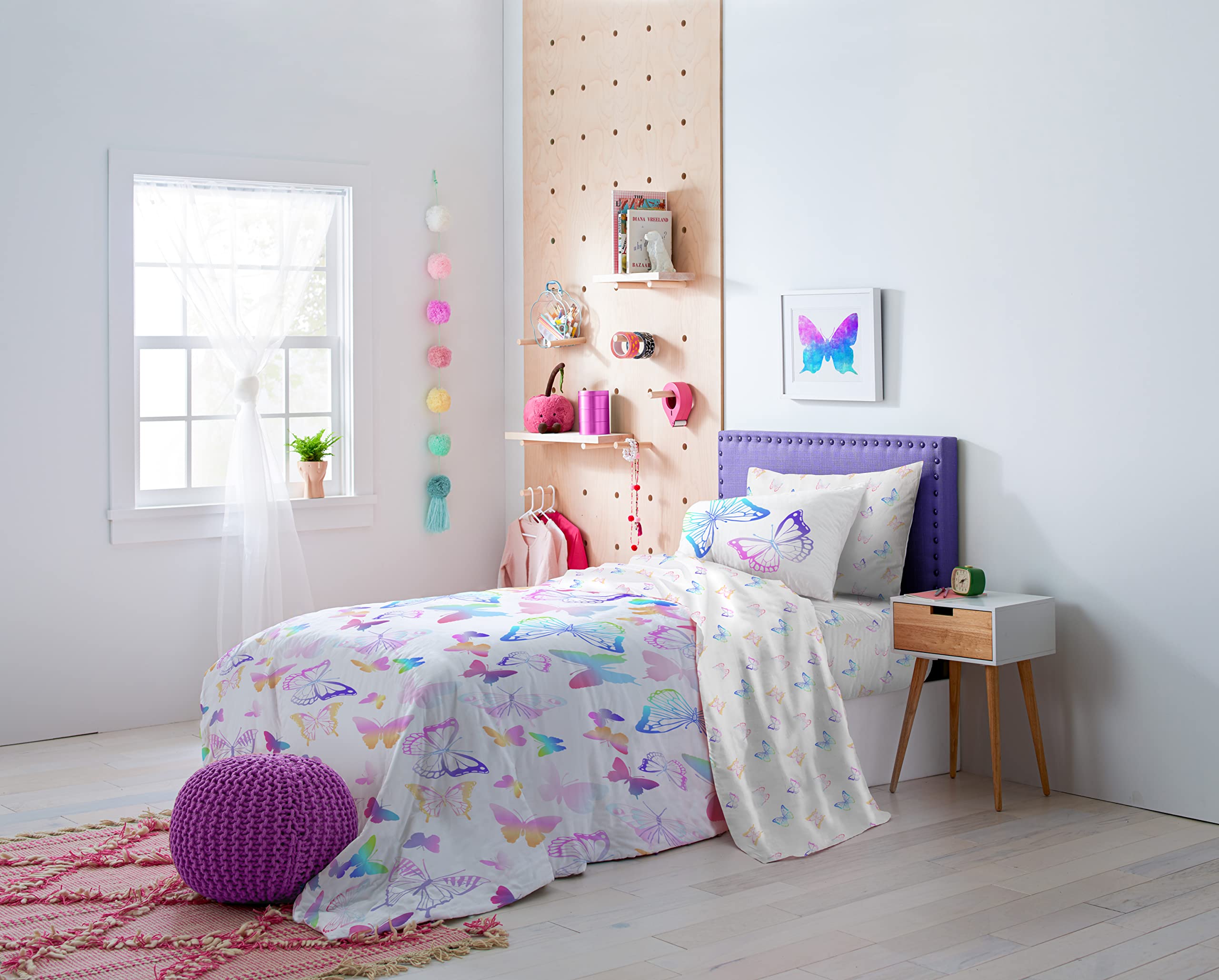 Saturday Park Ombre Butterflies Queen Bed Set - 7 Piece 100% Organic Cotton Bedding - GOTS & Oeko-TEX Certified