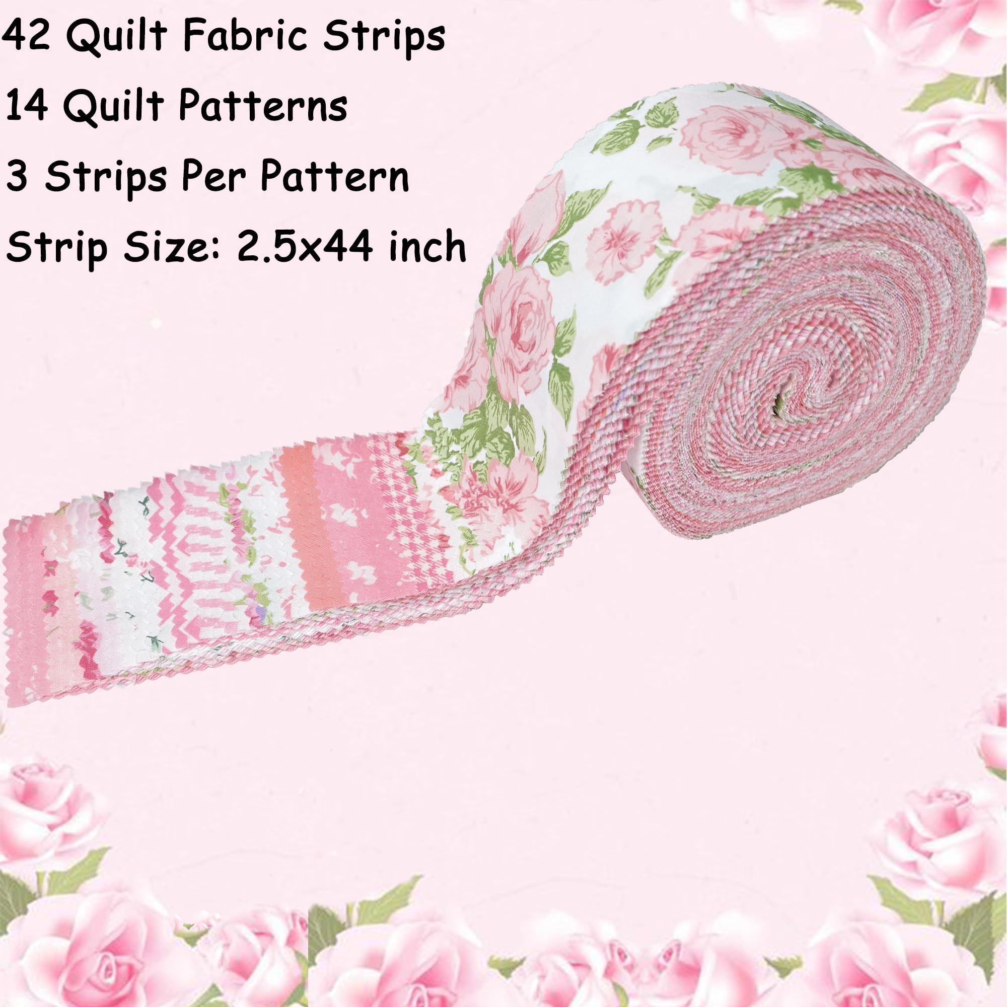 Nodsaw Jelly Roll Fabric Strips for Quilting, Crafting, and Sewing, 42 Strip Assorted Bundle, Soft Cotton for Blanket, Rug, Upholstery, Home Decor, and Purse Making, Pink