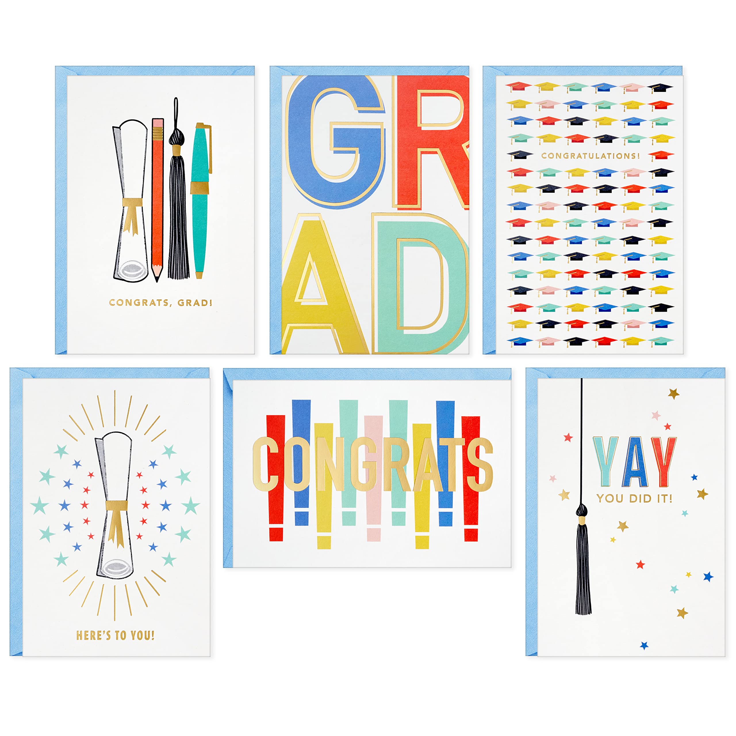 Hallmark Graduation Cards Bulk Assortment, Colorful Congrats (36 Cards and Envelopes, 6 Designs)