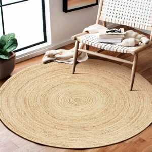 export profile handmade reversible round area rug, 2 feet natural jute, rustic charm home decor for kitchen living room