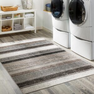 Mark&Day Washable Rugs, 8x10 Sandborn Modern Medium Gray Area Rug, Black Grey Beige Carpet for Living Room, Bedroom or Kitchen (7'10" x 10', Machine Washable)