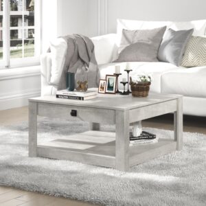 Galano Philia Coffee Table, Modern Top Rectangular Coffee Table with Storage Drawer, 2 Tier Center Table for Living Room, Office, Balcony, 31.5" D x 31.5" W x 16.34" H, Dusty Grey Oak