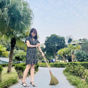 BMart Home Vietnamese Broom Long Handle, Indoor and Outdoor Broom to Sweep & Clean Floors, Sturdy Wooden Handle for Strength & Durability, Decoration Idea, Wedding Broom - 9.84'' Width, 47.44" Length