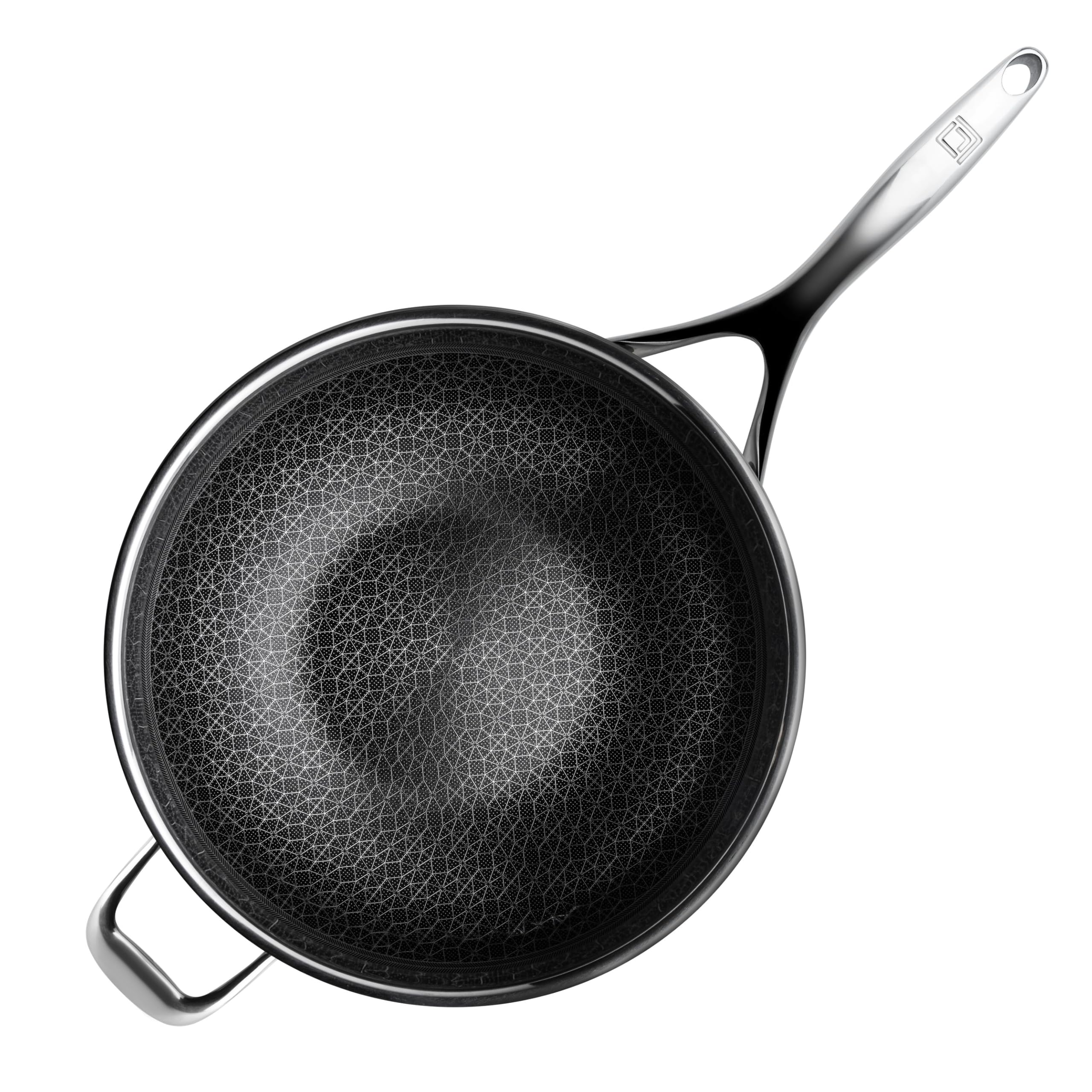 LIVWELL DiamondClad 12-inch Nonstick Hybrid Wok Stir Fry Pan - Home and Kitchen Gift - Stainless Steel Wok - Dishwasher and Oven Safe - Honeycomb Wok - PFOA-free - Honeycomb Cookware - Silver/Black