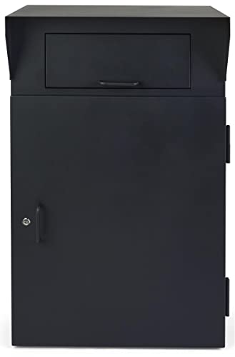 Displays2go 22" w x 36" h Heavy-Duty Outdoor Drop Box w/ Locking Door and Steel Build- Black (FDHDBBF1)