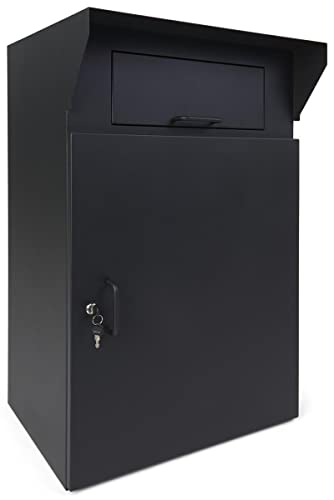 Displays2go 22" w x 36" h Heavy-Duty Outdoor Drop Box w/ Locking Door and Steel Build- Black (FDHDBBF1)