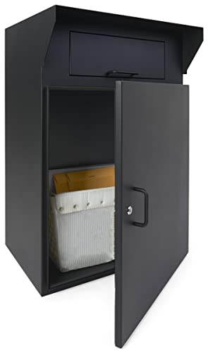 Displays2go 22" w x 36" h Heavy-Duty Outdoor Drop Box w/ Locking Door and Steel Build- Black (FDHDBBF1)