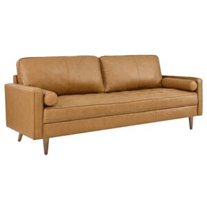 modway valour 88" modern style leather and dense foam sofa in tan finish