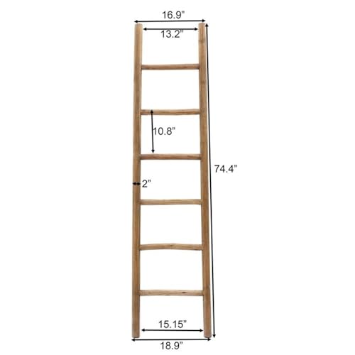 LuxenHome Rustic 6ft Decorative Blanket Ladder, Fully Assembled Nature Wood Decorative Wall Leaning Blanket Ladders, Bathroom Storage Quilt Towel Display Rack Shelf Holder Rustic Farmhouse