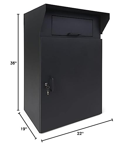 Displays2go 22" w x 36" h Heavy-Duty Outdoor Drop Box w/ Locking Door and Steel Build- Black (FDHDBBF1)