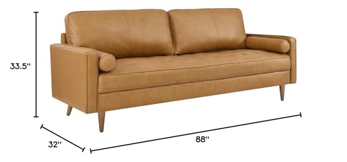 Modway Valour 88" Modern Style Leather and Dense Foam Sofa in Tan Finish