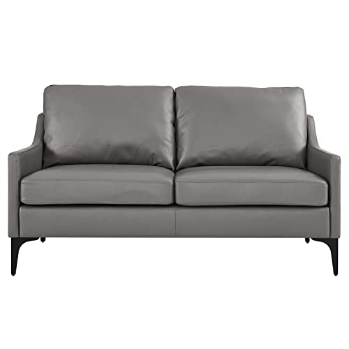 Modway Corland Modern Style Leather and Metal Loveseat in Gray