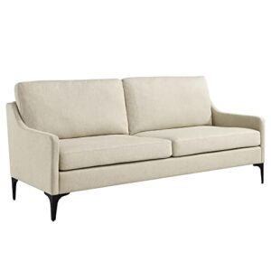 modway corland modern style upholstered fabric and metal sofa in beige