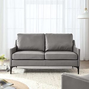 Modway Corland Modern Style Leather and Metal Loveseat in Gray