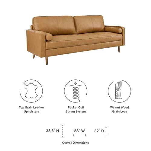 Modway Valour 88" Modern Style Leather and Dense Foam Sofa in Tan Finish