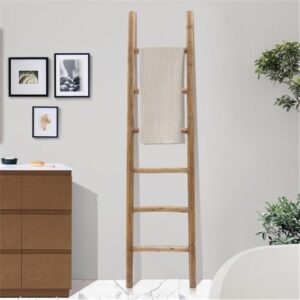 LuxenHome Rustic 6ft Decorative Blanket Ladder, Fully Assembled Nature Wood Decorative Wall Leaning Blanket Ladders, Bathroom Storage Quilt Towel Display Rack Shelf Holder Rustic Farmhouse