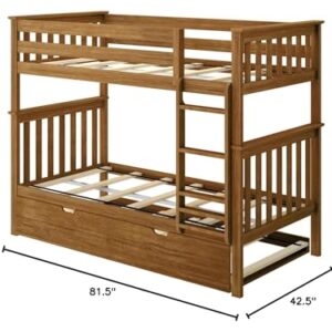 Max & Lily Bunk Bed, Twin-Over-Twin Bed Frame for Kids with Trundle, Pecan