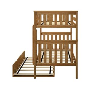 Max & Lily Bunk Bed, Twin-Over-Twin Bed Frame for Kids with Trundle, Pecan