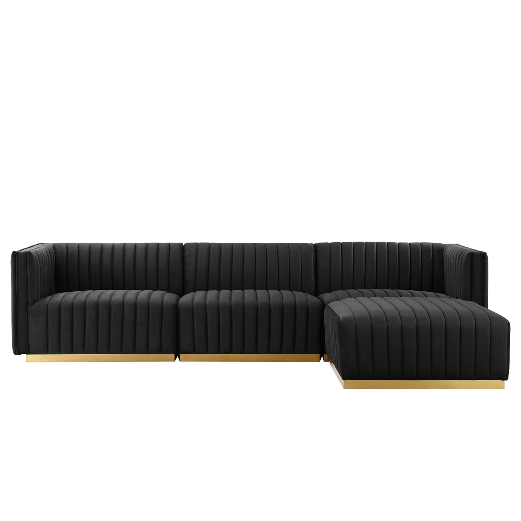 Modway Conjure 4-Piece Velvet and Stainless Steel Sectional - Gold/Black