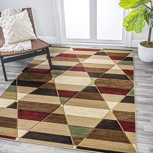 JONATHAN Y UNQ101B-8 Kehoe Retro Diamonds Geometric Indoor Area -Rug, Modern, Contemporary, Transitional Easy -Cleaning,Bedroom,Kitchen,Living Room,Non Shedding, Red/Brown/Cream, 8 X 10