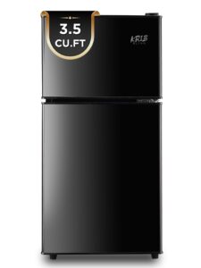 krib bling 3.5 cu.ft compact refrigerator with freezer, retro fridge, mini fridge with two door design, 7 level adjustable thermostat for dorm, office, bedroom, apartment, black