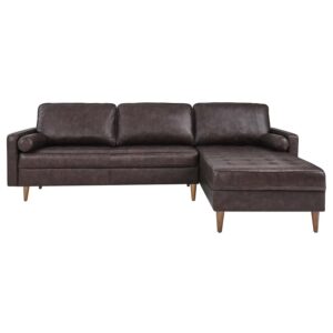 Modway Valour 98" Modern Style Leather Sectional Sofa in Brown