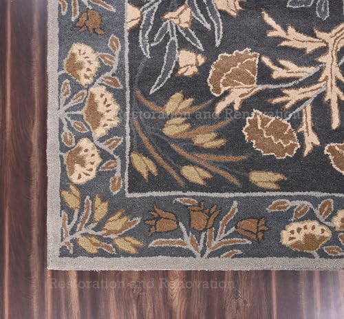 Restoration and Renovation Handmade Floral Adeline Beige/Blue Tulips Traditional Crafted Wool Area Rug for Living Room Bedroom and Kitchen (Blue, 4X6 FT)