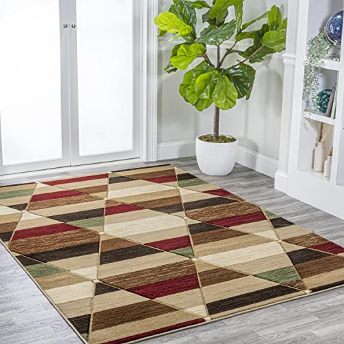 JONATHAN Y UNQ101B-8 Kehoe Retro Diamonds Geometric Indoor Area -Rug, Modern, Contemporary, Transitional Easy -Cleaning,Bedroom,Kitchen,Living Room,Non Shedding, Red/Brown/Cream, 8 X 10