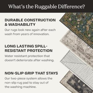 RUGGABLE Washable 5x7 Area Rug, Damali Grey Overdye, Premium Vintage Rugs for Living Room, Bedroom, Kitchen, Office, Classroom with Gripper Non Slip Pad