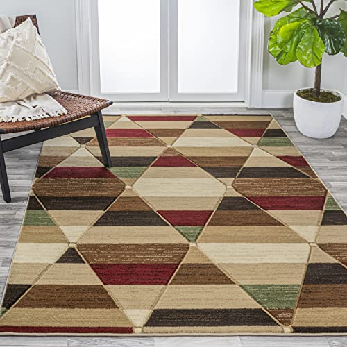 JONATHAN Y UNQ101B-8 Kehoe Retro Diamonds Geometric Indoor Area -Rug, Modern, Contemporary, Transitional Easy -Cleaning,Bedroom,Kitchen,Living Room,Non Shedding, Red/Brown/Cream, 8 X 10